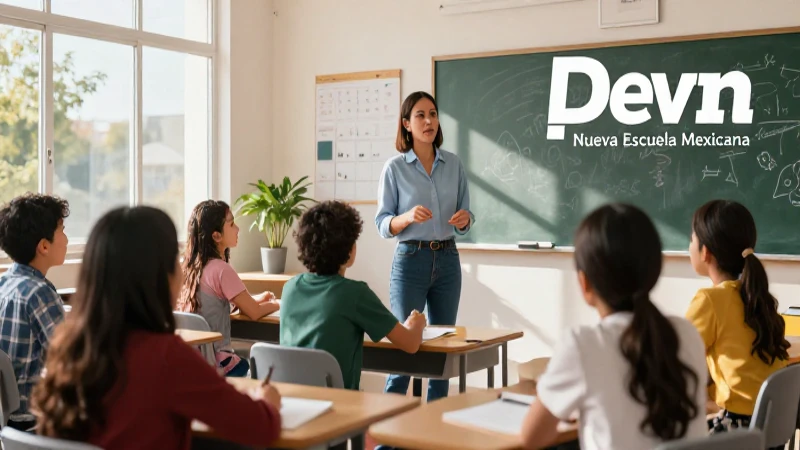 Maestra mexicana guiando alumnos en aula moderna