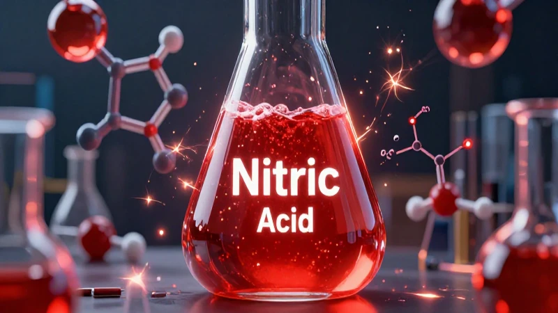 Compuestos en química: 20 ejemplos de compuestos químicos 12 Ilustración detallada de ácido nítrico con estética científica