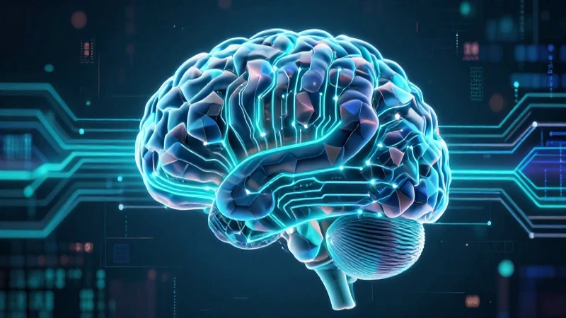 Cerebro abstracto con circuitos luminosos y datos dinámicos