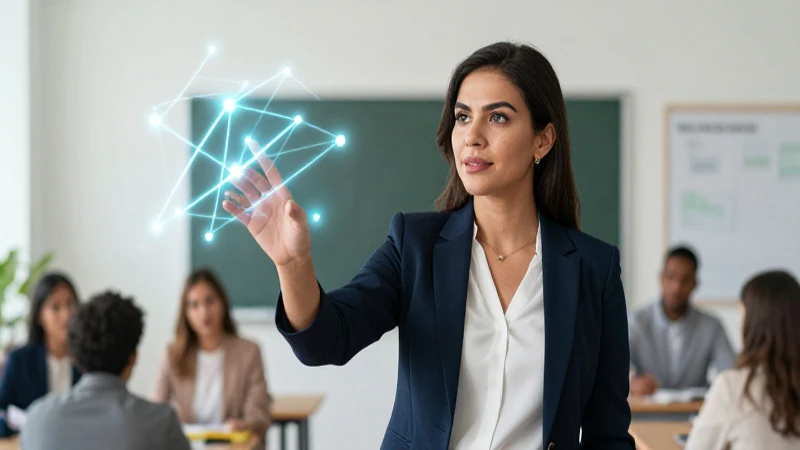 Profesora mexicana moderna con conexiones visuales