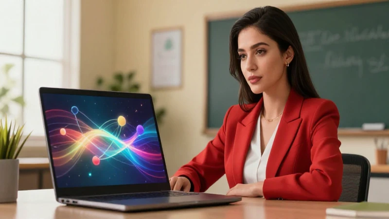 Joven profesional confiada en un ambiente educativo mexicano moderno