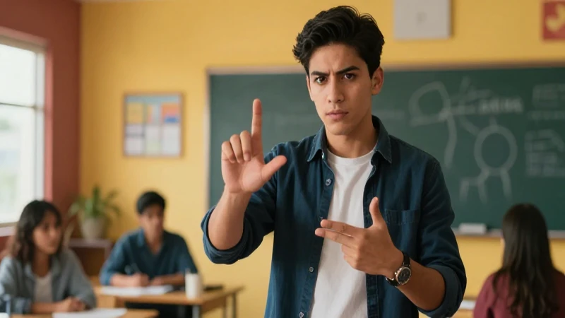 Joven educadora confidente gesticula poderosamente en México