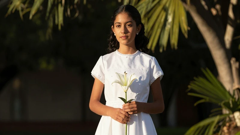 Comunión: Definición y Concepto Esencial para Comprenderla 5 Joven mexicana con vestido blanco y lirio