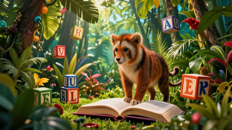 100 Ejemplos de Palabras que Empiezan con Cha- para Aprender 7 Jungle vibrante con elementos educativos dinámicos