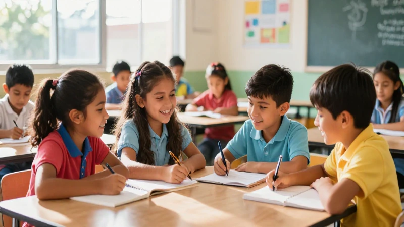 Diseña la nueva escuela mexicana: ¡Inspírate con nuestras ideas! 6 Niños mexicanos felices colaboran en clase moderna