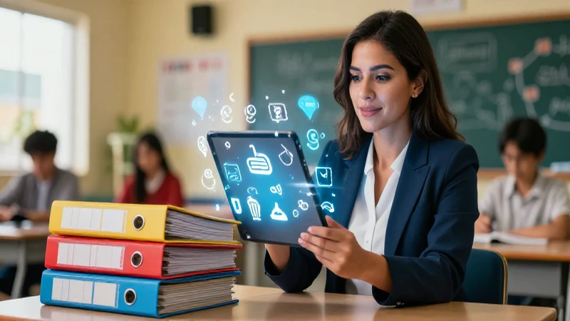 Maestra mexicana en un aula moderna y detallada