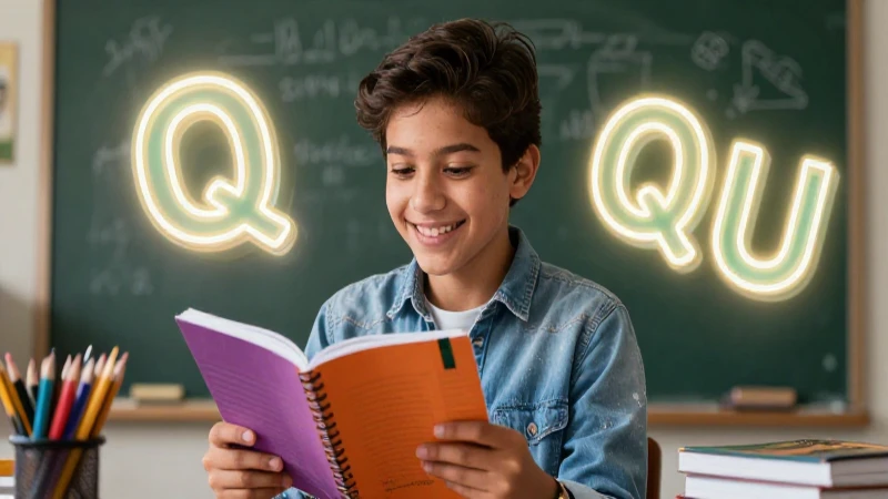 100 ejemplos de palabras que contengan Q y qu 10 Estudiante mexicano sonriente con elementos educativos vibrantes