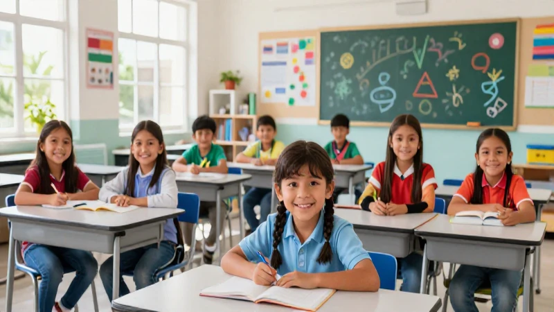 Niños mexicanos felices en un aula moderna