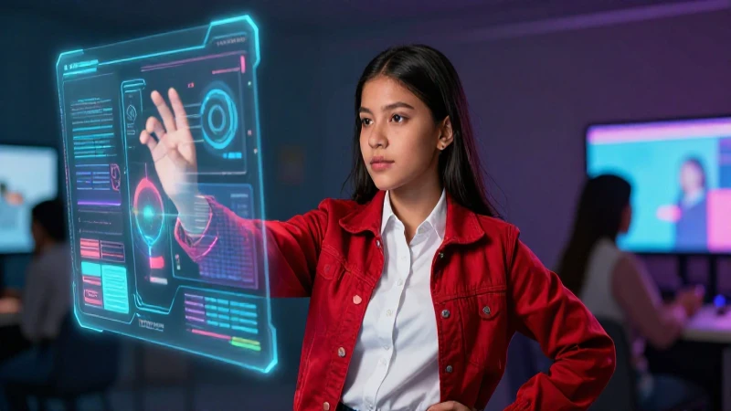 Estudiante moderno interactúa con interfaz digital