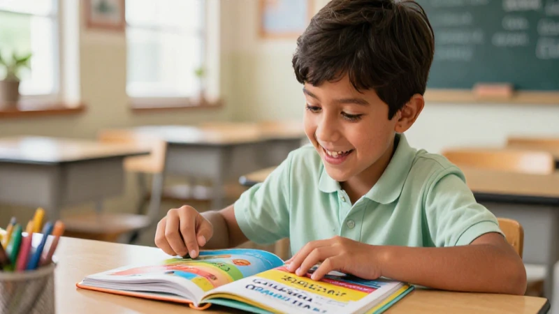 Niño mexicano alegre lee libro de español vibrante