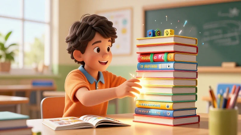 Niño mexicano ilustrado con libros educativos en clase