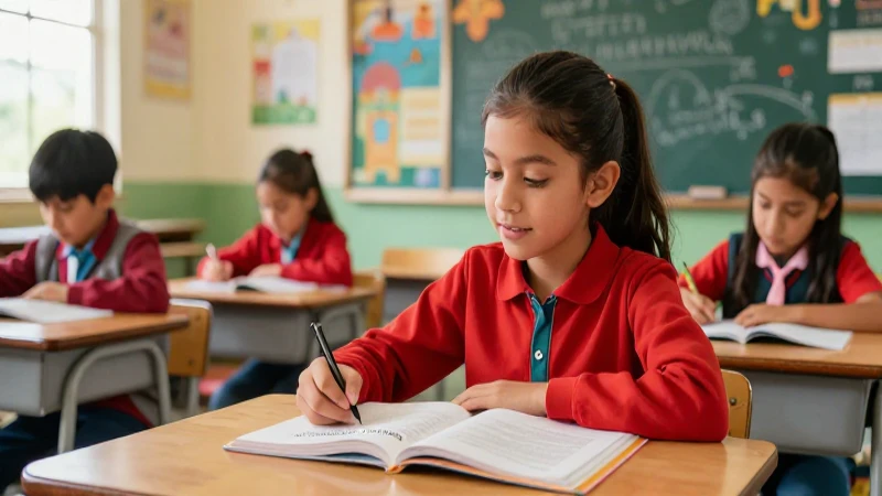 Estudiante de escuela con libro de inglés en México