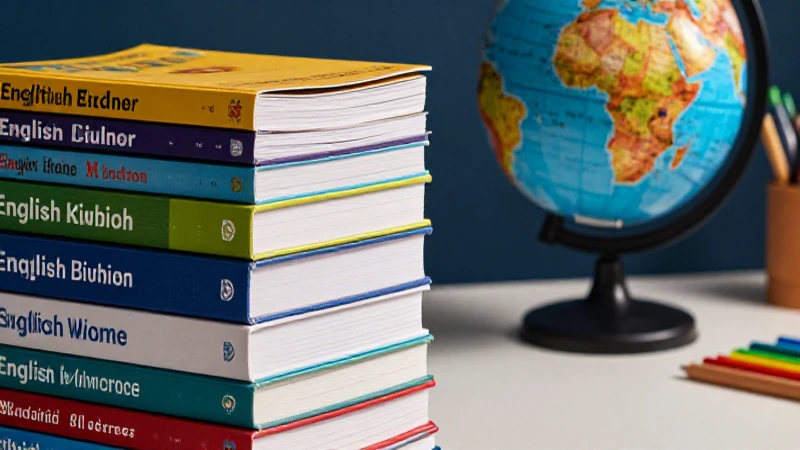 Libros de inglés y estudio con estética vibrante
