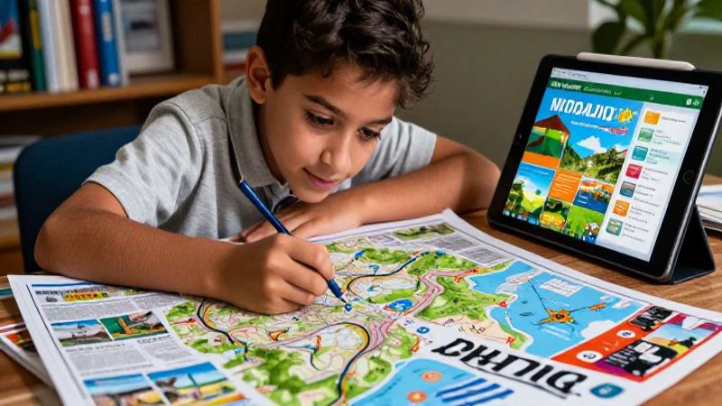 Libros de texto de geografía para educación primaria de calidad 4 Joven mexicano estudia mapa y tecnología