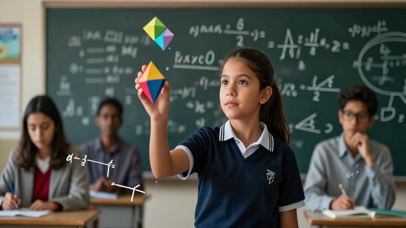 Estudiante mexicano con matemáticas y prismas geométricos