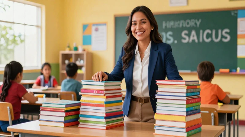 Encuentra libros para maestros de primaria en Conaliteg 5 Maestra mexicana enseñando en un aula vibrante
