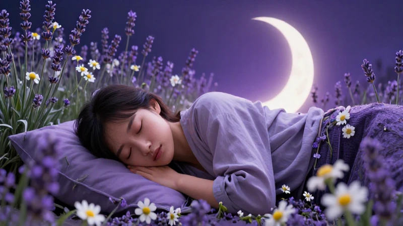 Sueño sereno bajo la luna y flores