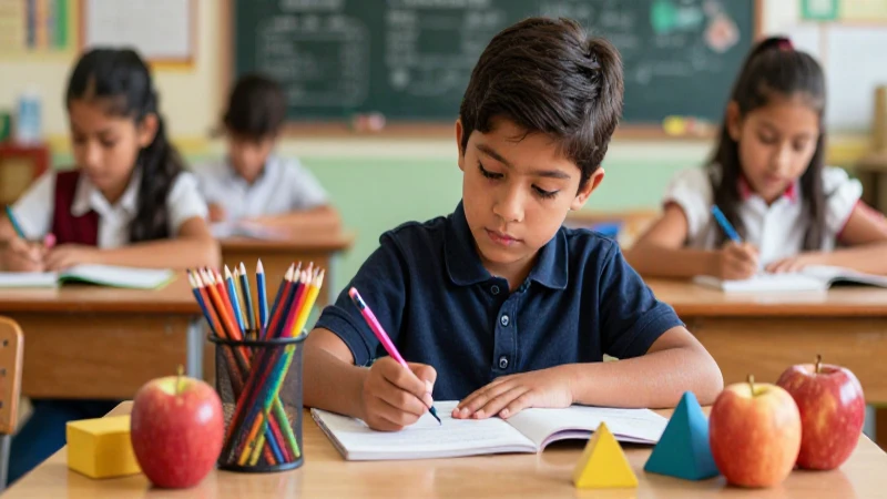 Estudiante mexicano en clase vibrante y profesional