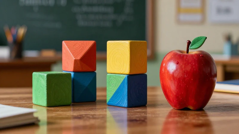 Geometría vibrante y apple sobre escritorio moderno
