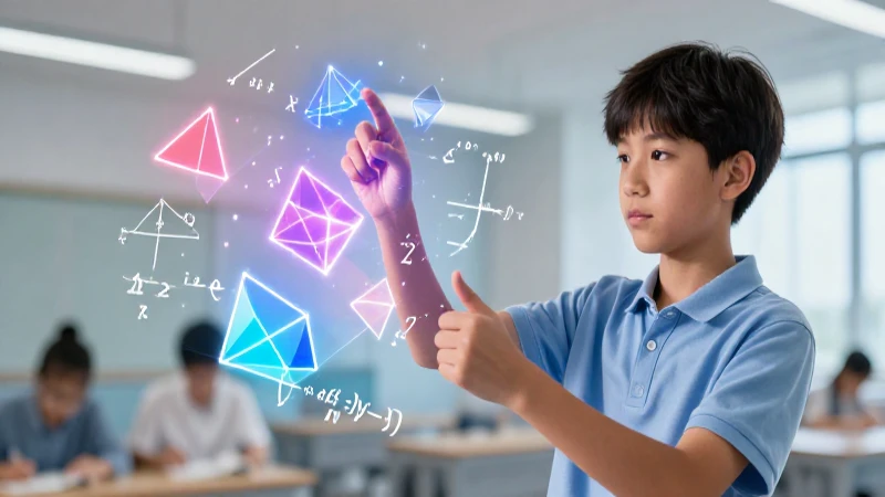 Estudiante brillante domina matemáticas en ambiente vibrante