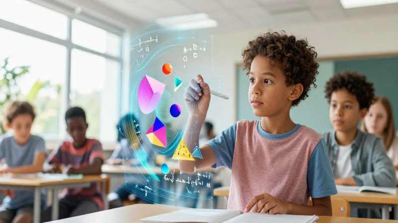 Estudiante diverso enfocado usa interfaz matemática futurista