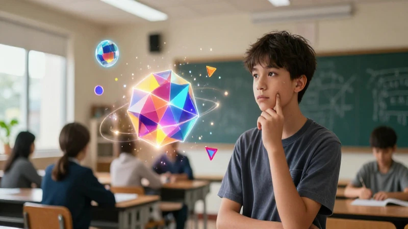 Estudiante creativo rodeado de conceptos matemáticos brillantes