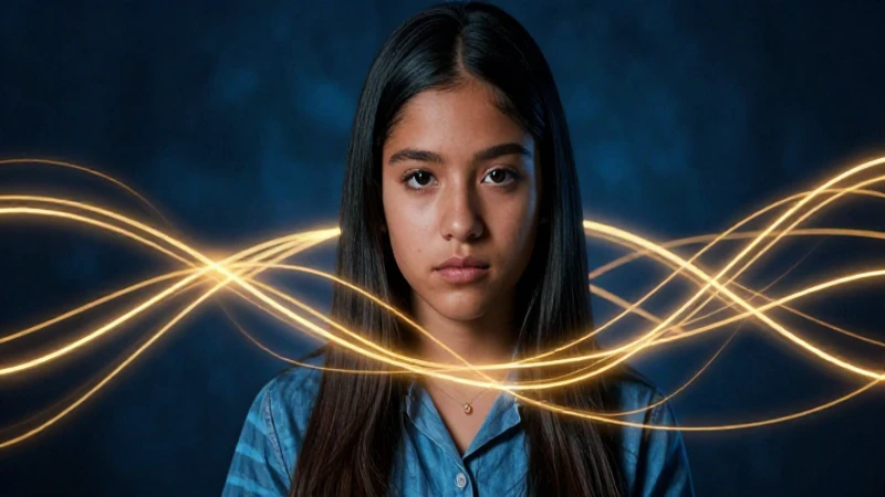 Estudiante mexicano con red neuronal lingüística azul y oro