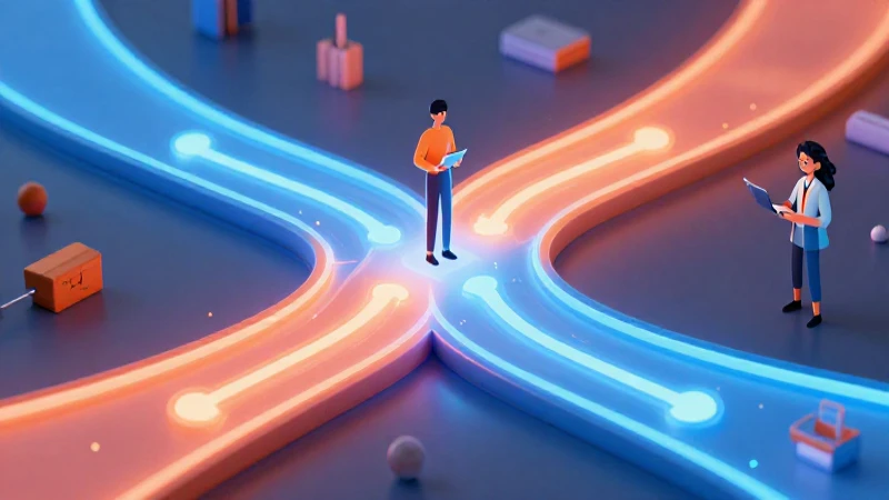 Ilustración conceptual vibrante de caminos de aprendizaje modernos