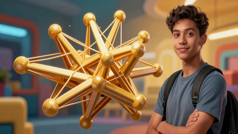 Estudiante con conexión en diseño geométrico vibrante