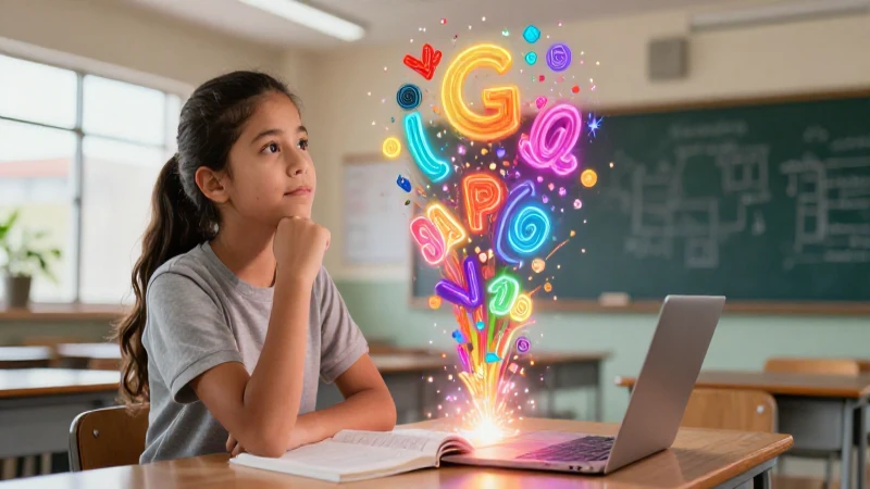Estudiante reflexivo con símbolos brillantes en aula