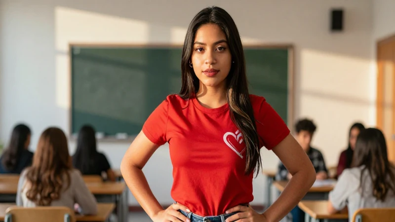 Joven mexicana vibrante en entorno educativo moderno