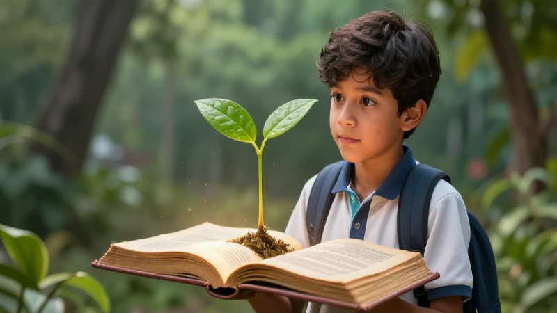 Desarrolla tu conocimiento con el mejor libro sobre el medio ambiente: ¡descúbrelo ya! 3 Estudiante curioso y naturaleza ilustrada en estilo mexicano
