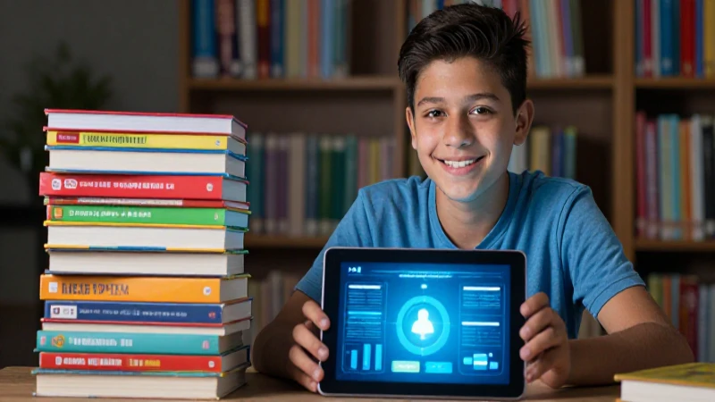 Estudiante mexicano con tecnología y libros