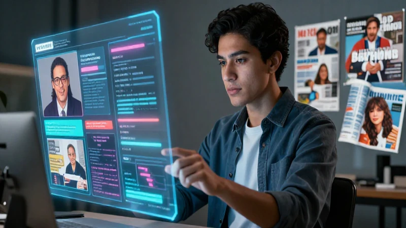 Joven mexicano interactúa con noticias holográficas digitales
