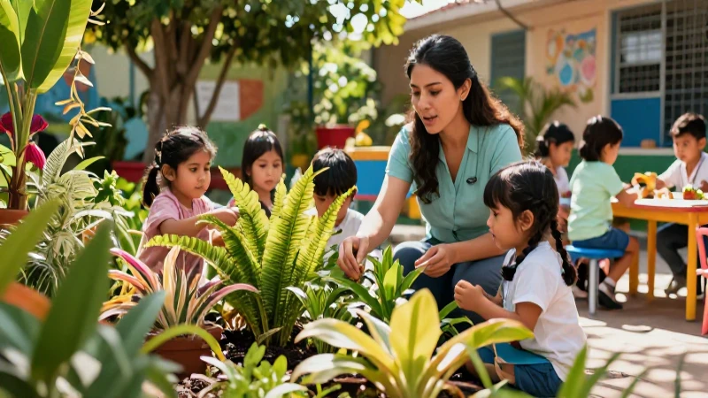 Niños mexicanos explorando naturaleza vibrante y luminosa