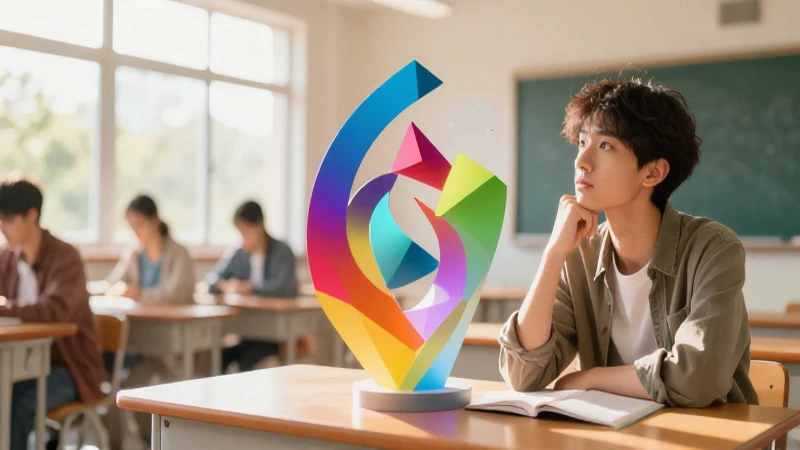 Conocimiento Filosófico: Tipos, Características y Más 7 Estudiante pensativo con estructura geométrica luminosa