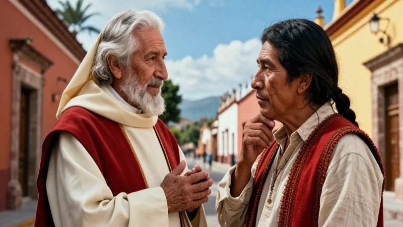 Conoce la conmovedora conquista espiritual de la Nueva España 3 Sacerdote y hombre indígena se conectan en México colonial