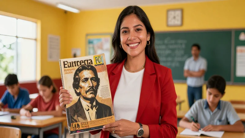 Profesor mexicano con artefactos en aula moderna