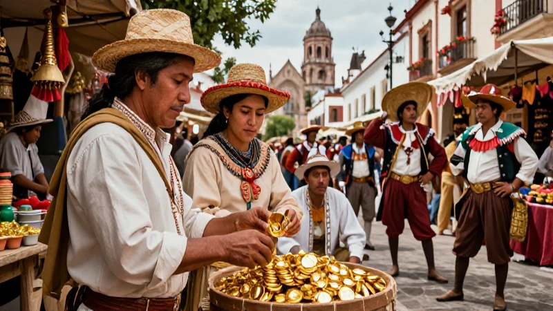 Comerciantes indígenas intercambian oro con españoles