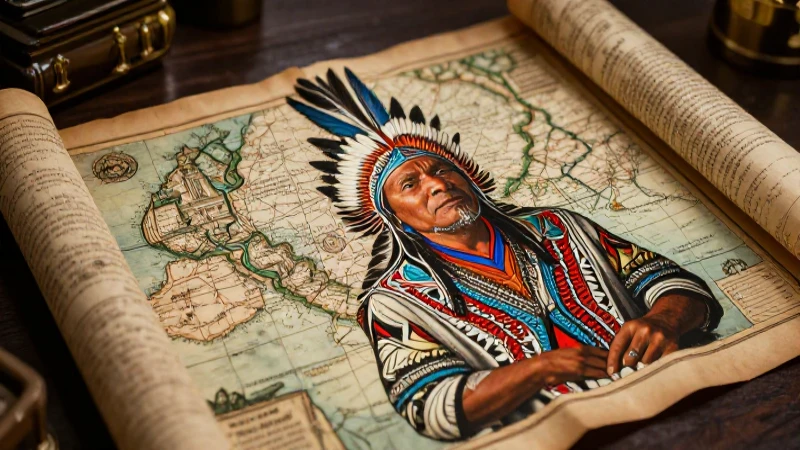 Sabio indígena sobre mapa colonial detallado