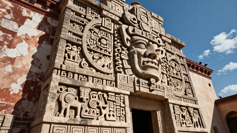 Esculturas aztecas y arquitectura colonial contrastan dramáticamente