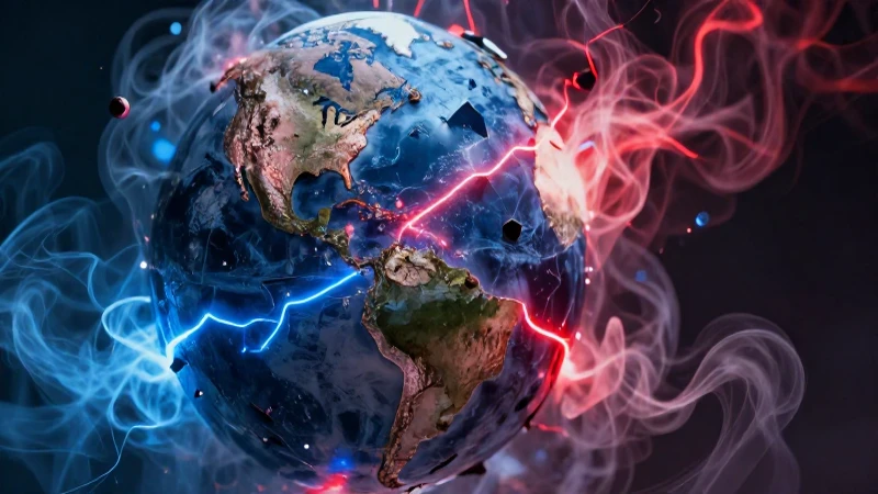 Globo geopolítico fragmentado con energía vibrante
