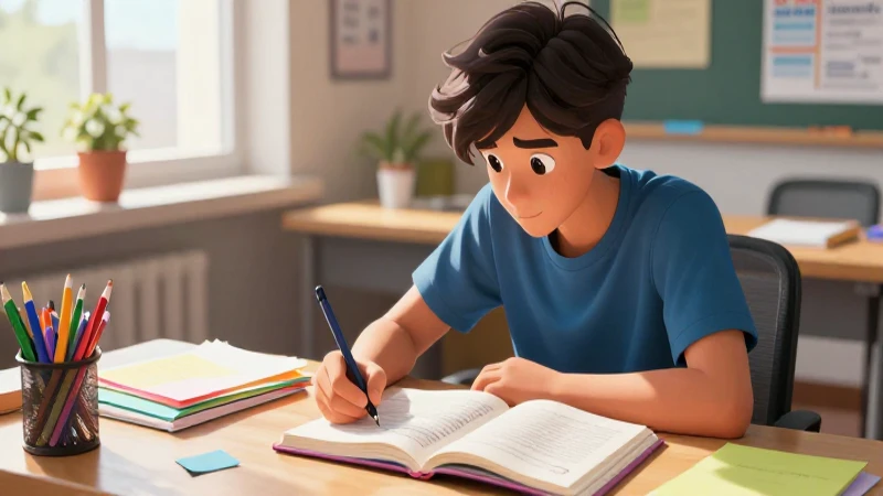 Estudiante enfocado estudia con libros y luz