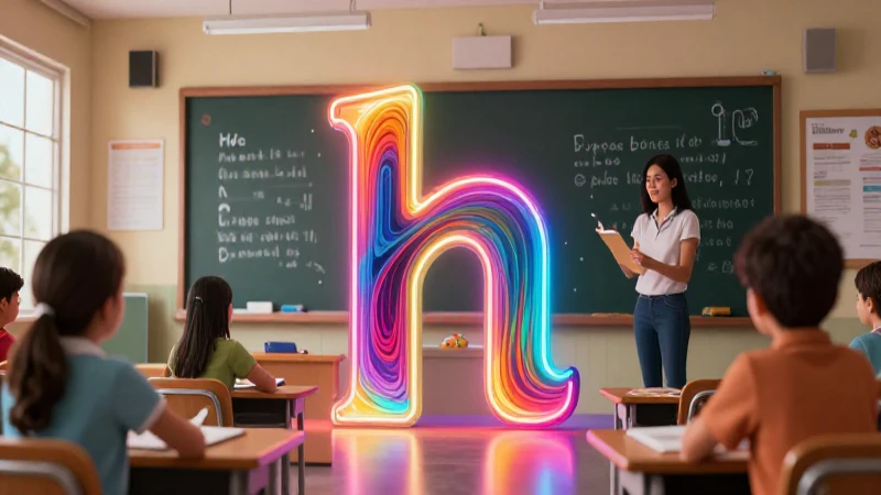 Letra H abstracta en aula moderna
