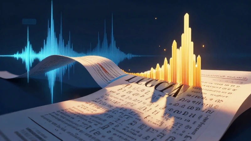 Ilustración cinematográfica abstracta de sonido y letras