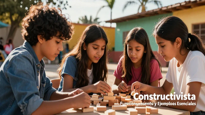 Ilustración vibrante de aprendizaje constructivista con niños
