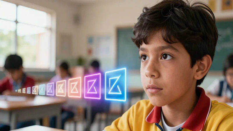 Estudiante curioso con geometría brillante en México