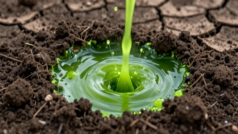 Suelo tóxico contaminado por líquido verde brillante