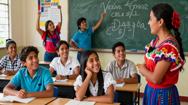 Contenidos locales: Transformando la nueva escuela mexicana 3 Aula mexicana vibrante con estudiantes sonrientes