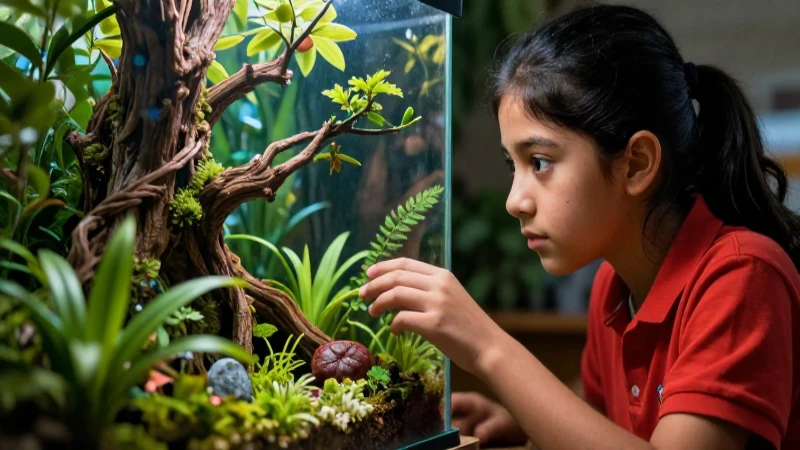 Mejora educación 5.º grado: nuevos contenidos de escuela mexicana 3 Estudiante mexicano explora un mini ecosistema vívido